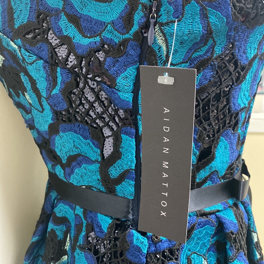 Aidan Mattox one shoulder embellished lace bodice long gown - Picture 11 of 11